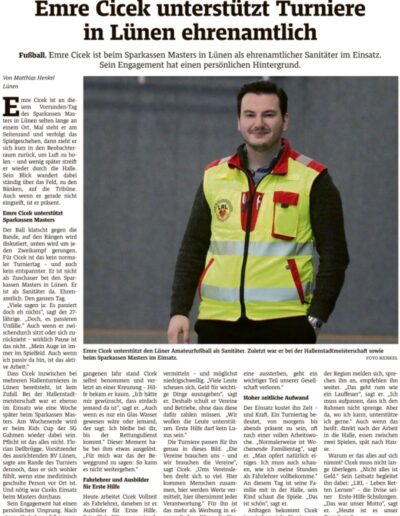 Emre Cicek im Sanitätsdienst bei einer Sportveranstaltung in Lünen, Bericht in den Lüner Nachrichten vom 30.08.2025.