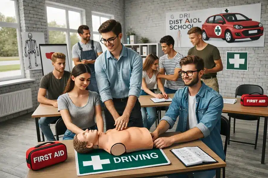 Erste-Hilfe-Schulung für Fahrschüler (KI-generiertes Beispielbild)