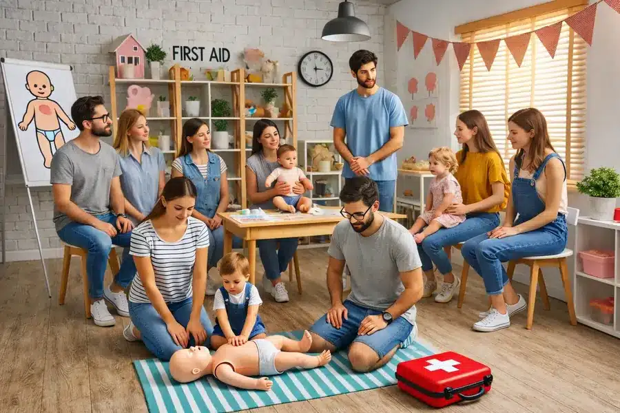 Erste Hilfe am Kind (KI-generiertes Beispielbild)