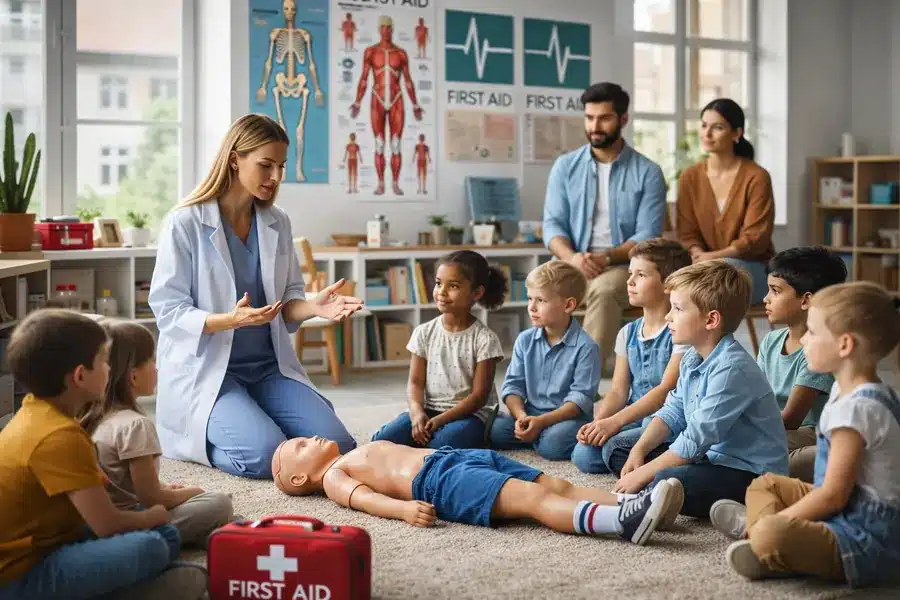 Erste-Hilfe-Schulung für Schulen und Kitas (KI-generiertes Beispielbild)